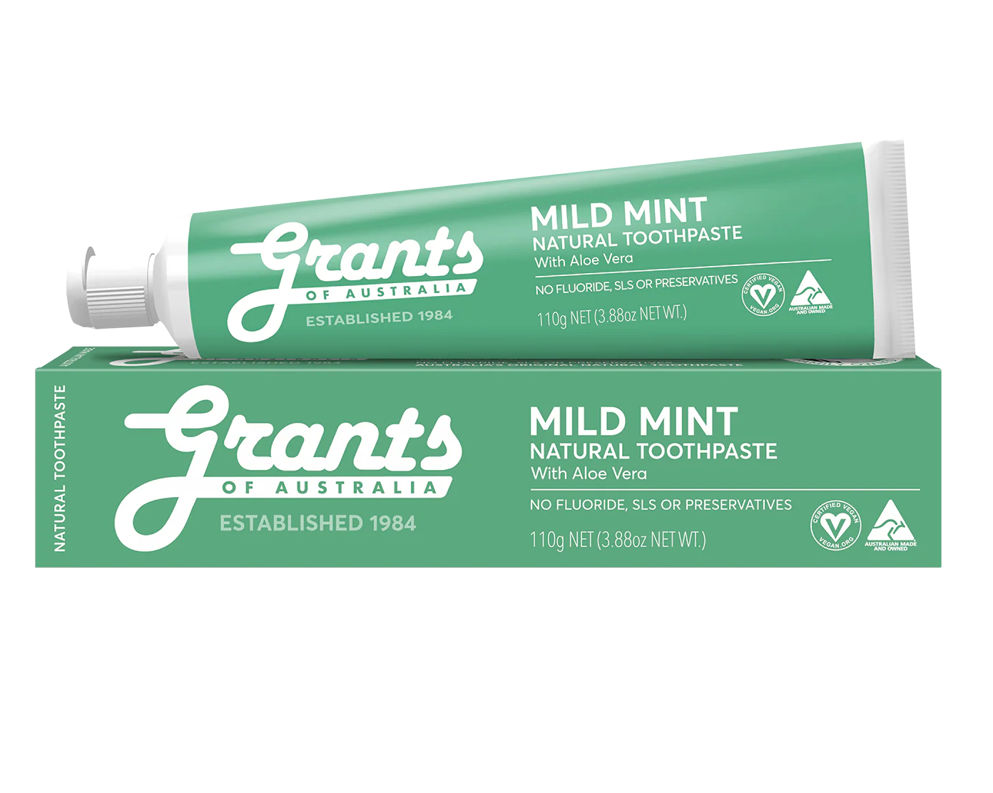 Grants Natural Toothpaste MILD MINT (Fluoride Free) 110g