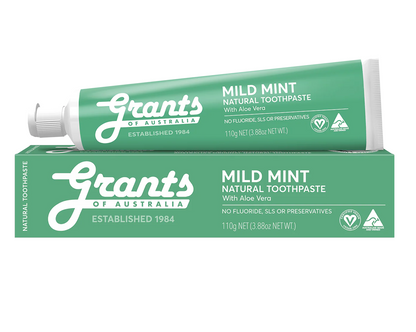 Grants Natural Toothpaste MILD MINT (Fluoride Free) 110g