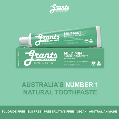 Grants Natural Toothpaste MILD MINT (Fluoride Free) 110g