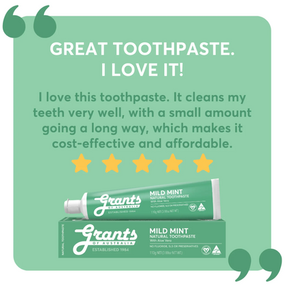 Grants Natural Toothpaste MILD MINT (Fluoride Free) 110g