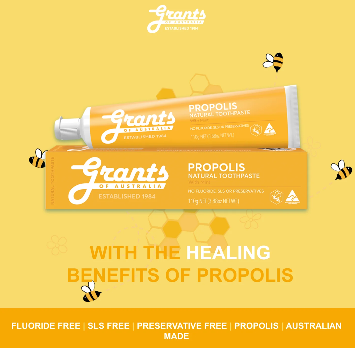 Grants Natural Toothpaste PROPOLIS (Fluoride Free) 110g
