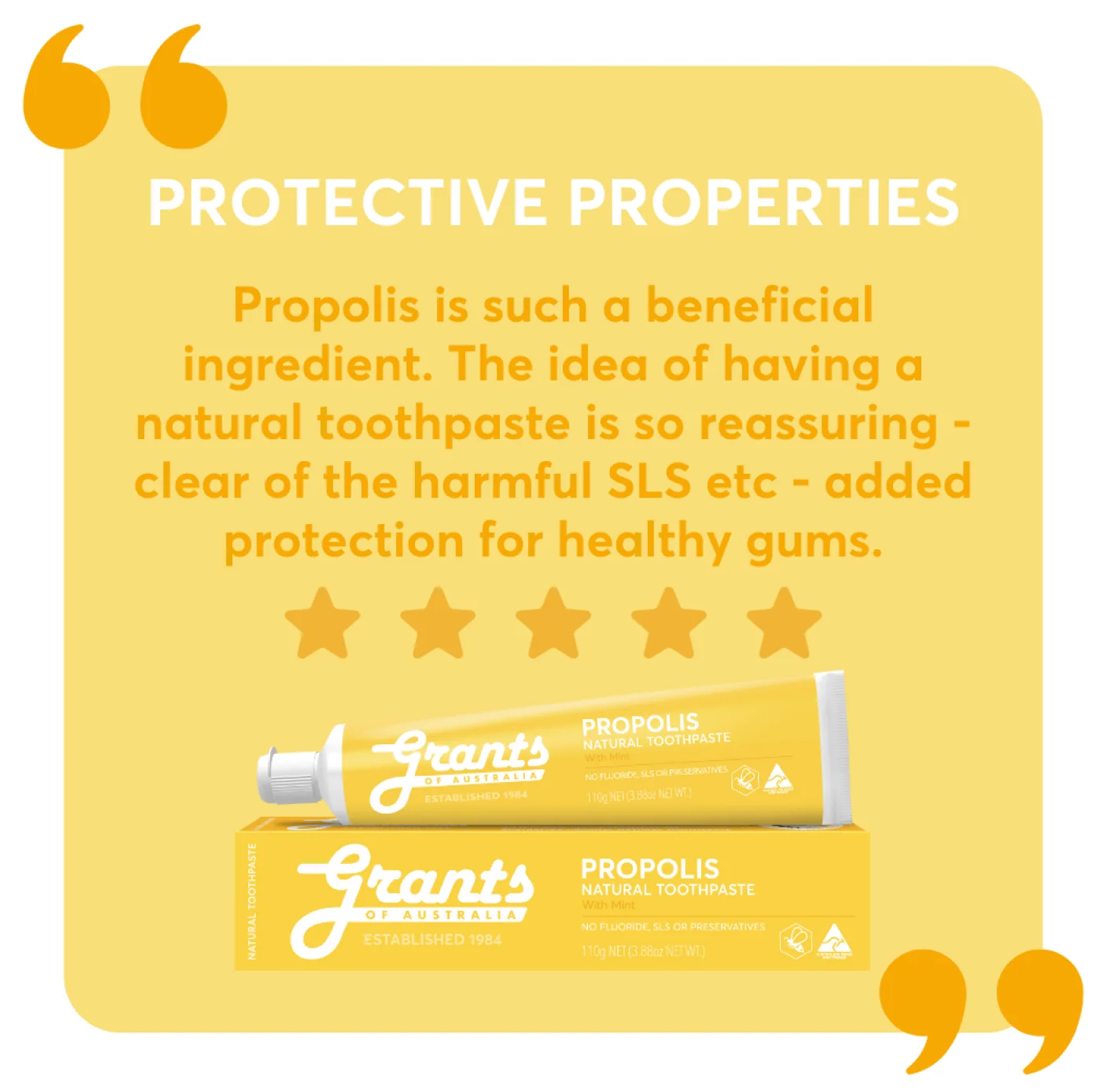 Grants Natural Toothpaste PROPOLIS (Fluoride Free) 110g
