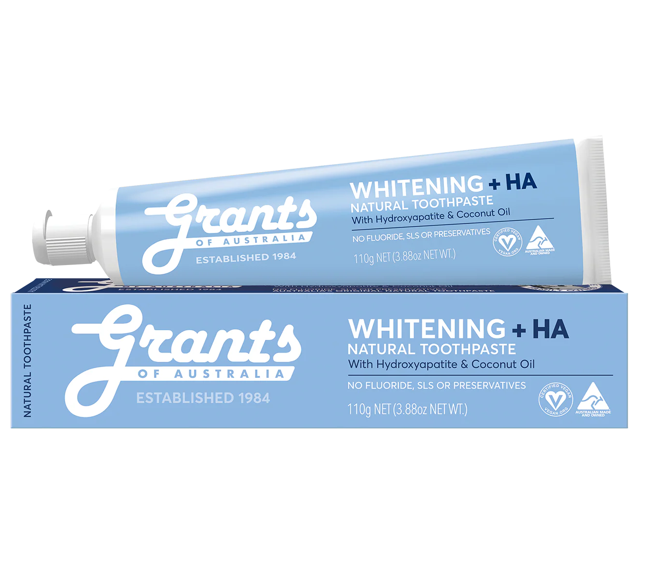 Grants Natural Toothpaste WHITENING +HA (Fluoride Free) 110g