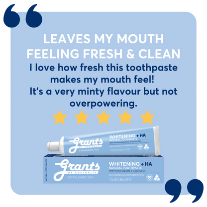 Grants Natural Toothpaste WHITENING +HA (Fluoride Free) 110g