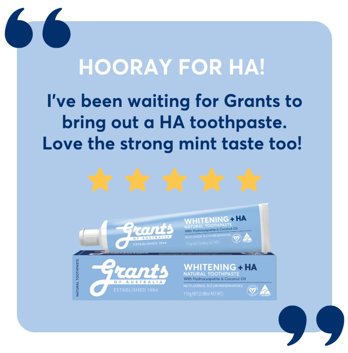 Grants Natural Toothpaste WHITENING +HA (Fluoride Free) 110g