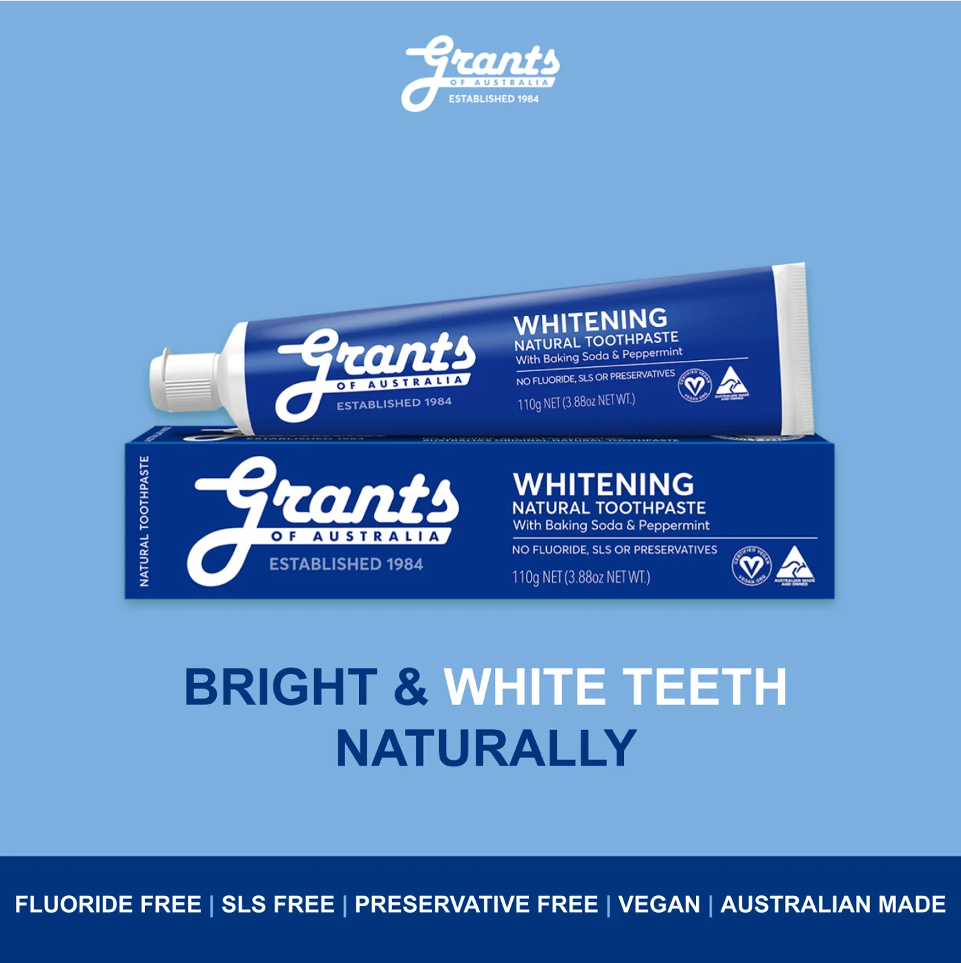 Grants Natural Toothpaste WHITENING (Fluoride Free) 110g